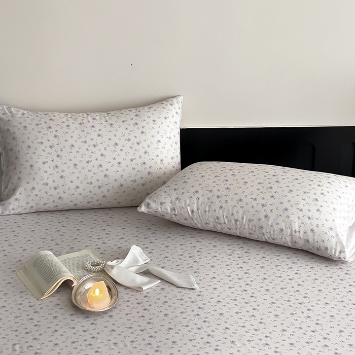 91家纺网 家纺一手货源 找家纺 时光里 2025新款双层纱系列ins风床笠 花漾记-蓝