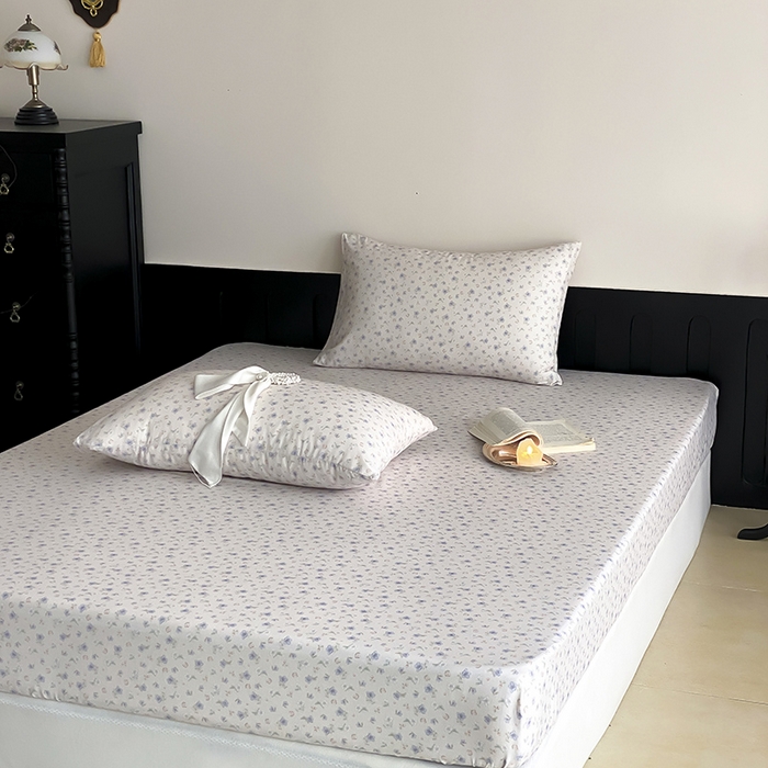 91家纺网 家纺一手货源 找家纺 时光里 2025新款双层纱系列ins风床笠 花漾记-蓝