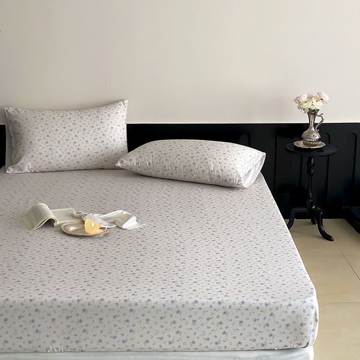 91家纺网 家纺一手货源 找家纺 时光里 2025新款双层纱系列ins风床笠 花漾记-蓝