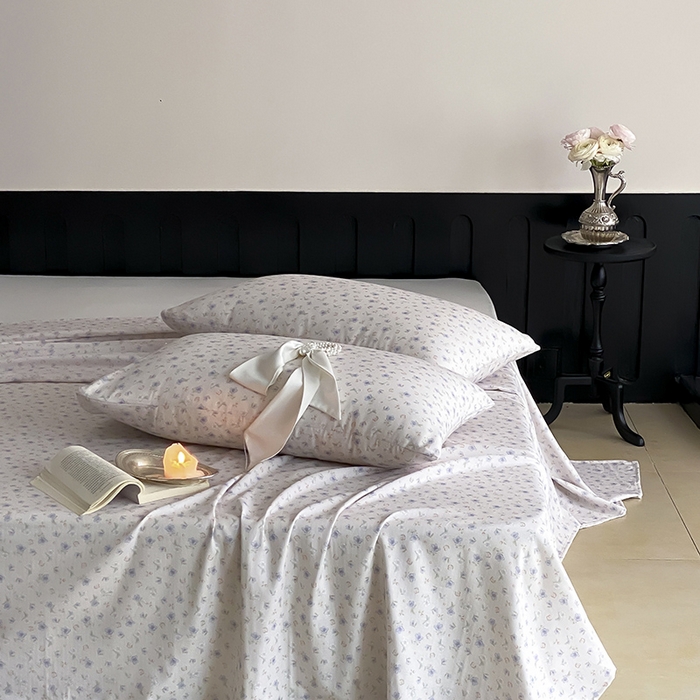 91家纺网 家纺一手货源 找家纺 时光里 2025新款双层纱系列ins风床单 花漾记-蓝