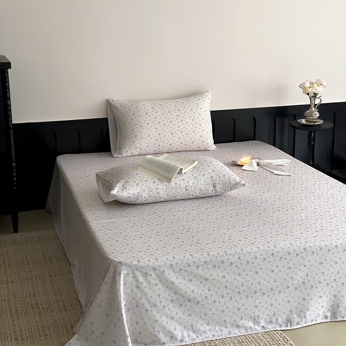 91家纺网 家纺一手货源 找家纺 时光里 2025新款双层纱系列ins风床单 花漾记-蓝