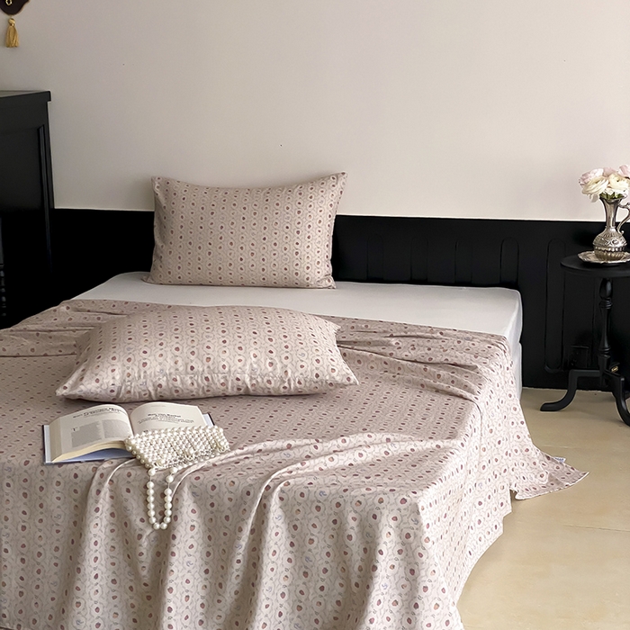 91家纺网 家纺一手货源 找家纺 时光里 2025新款双层纱系列ins风床单 恬觅-粉