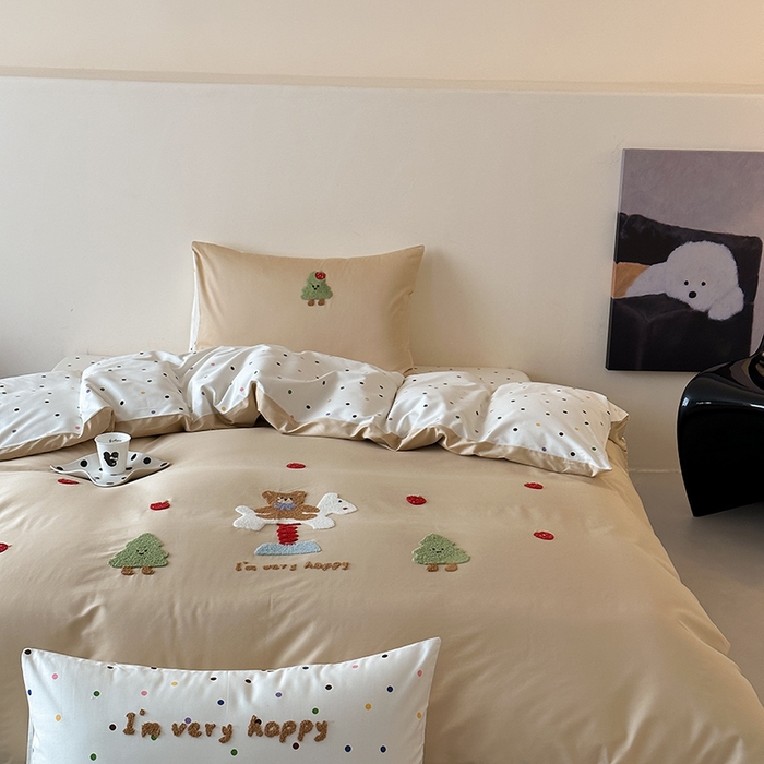 91家纺网 家纺一手货源 找家纺 （总）时光里 2025新款100S卡通风贡缎毛巾绣四件套