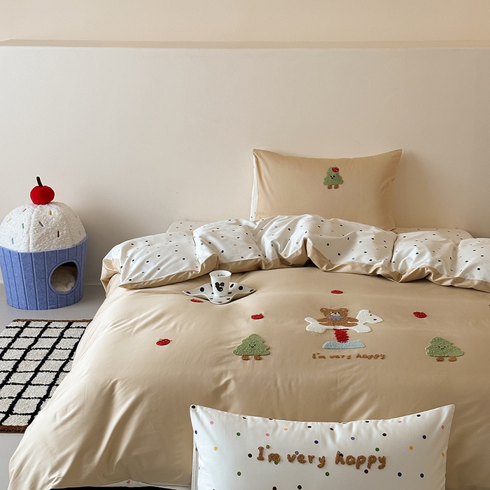 91家纺网 家纺一手货源 找家纺 （总）时光里 2025新款100S卡通风贡缎毛巾绣四件套