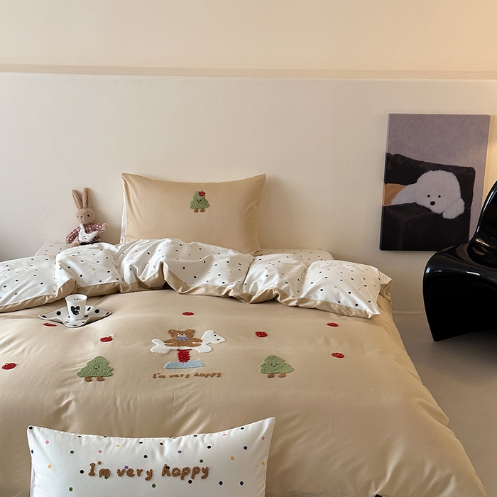 91家纺网 家纺一手货源 找家纺 （总）时光里 2025新款100S卡通风贡缎毛巾绣四件套