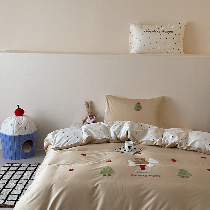 91家纺网 家纺一手货源 找家纺 （总）时光里 2025新款100S卡通风贡缎毛巾绣四件套