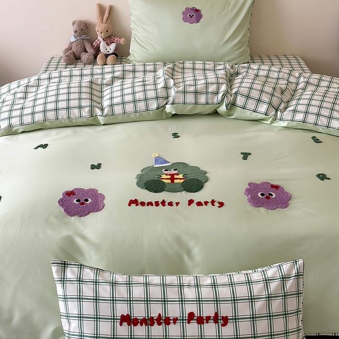 91家纺网 家纺一手货源 找家纺 （总）时光里 2025新款100S卡通风贡缎毛巾绣四件套