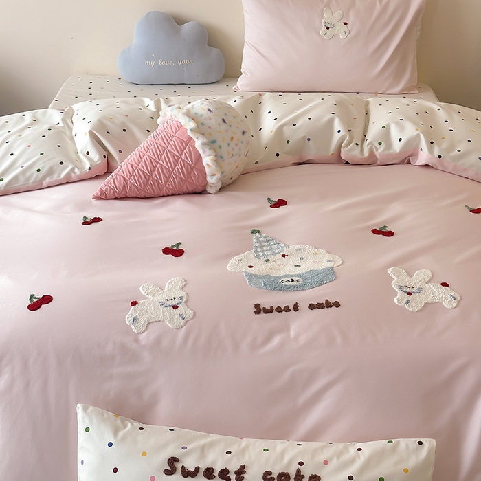 时光里 2025新款100S卡通风贡缎毛巾绣四件套 兔小懒