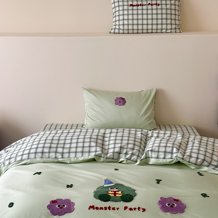 91家纺网 家纺一手货源 找家纺 时光里 2025新款100S卡通风贡缎毛巾绣四件套 许愿树