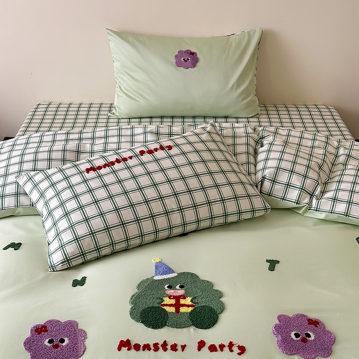 91家纺网 家纺一手货源 找家纺 时光里 2025新款100S卡通风贡缎毛巾绣四件套 许愿树