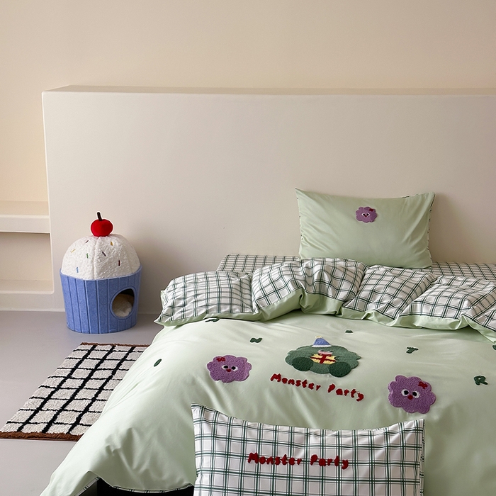 91家纺网 家纺一手货源 找家纺 时光里 2025新款100S卡通风贡缎毛巾绣四件套 许愿树