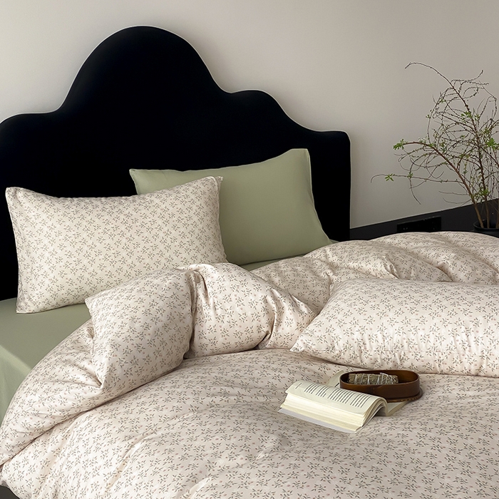 91家纺网 家纺一手货源 找家纺 时光里 2025新款A类全棉双层纱复古花卉色单品与套件 叶柳