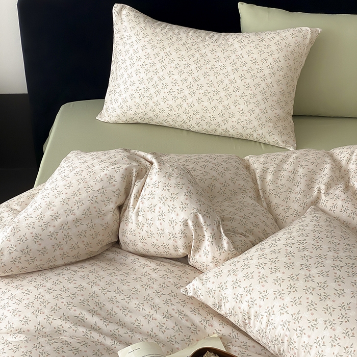 91家纺网 家纺一手货源 找家纺 时光里 2025新款A类全棉双层纱复古花卉色单品与套件 叶柳