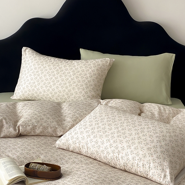 91家纺网 家纺一手货源 找家纺 时光里 2025新款A类全棉双层纱复古花卉色单品与套件 叶柳