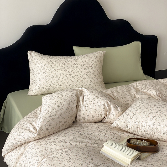 91家纺网 家纺一手货源 找家纺 时光里 2025新款A类全棉双层纱复古花卉色单品与套件 叶柳