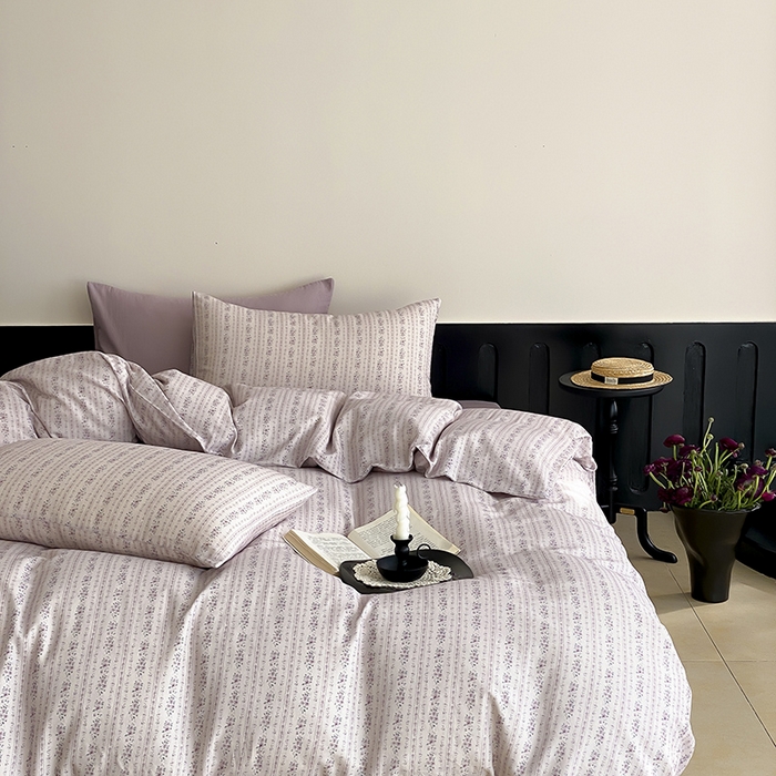 91家纺网 家纺一手货源 找家纺 时光里 2025新款A类全棉双层纱复古花卉色单品与套件 春风里-紫