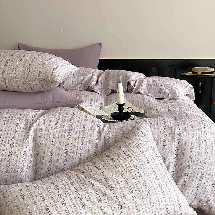 91家纺网 家纺一手货源 找家纺 时光里 2025新款A类全棉双层纱复古花卉色单品与套件 春风里-紫