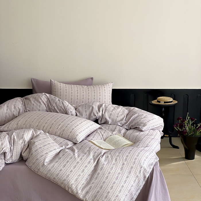 91家纺网 家纺一手货源 找家纺 时光里 2025新款A类全棉双层纱复古花卉色单品与套件 春风里-紫