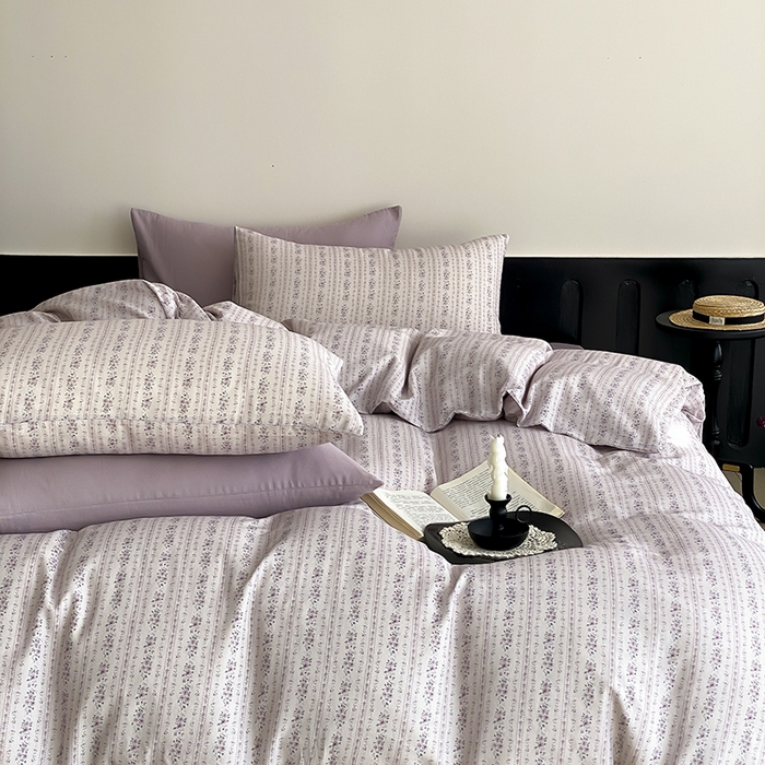 91家纺网 家纺一手货源 找家纺 时光里 2025新款A类全棉双层纱复古花卉色单品与套件 春风里-紫