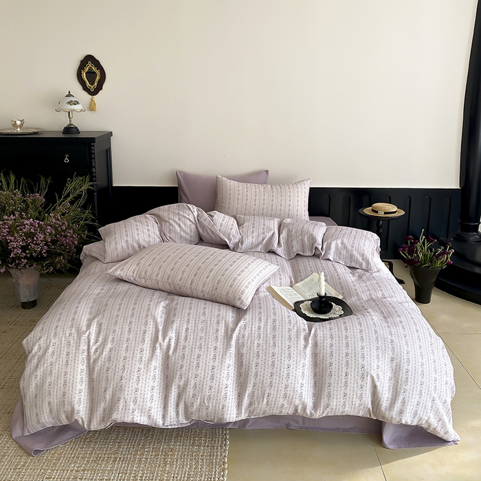 91家纺网 家纺一手货源 找家纺 时光里 2025新款A类全棉双层纱复古花卉色单品与套件 春风里-紫