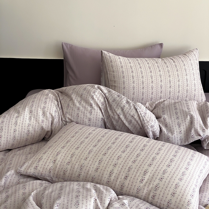 91家纺网 家纺一手货源 找家纺 时光里 2025新款A类全棉双层纱复古花卉色单品与套件 春风里-紫