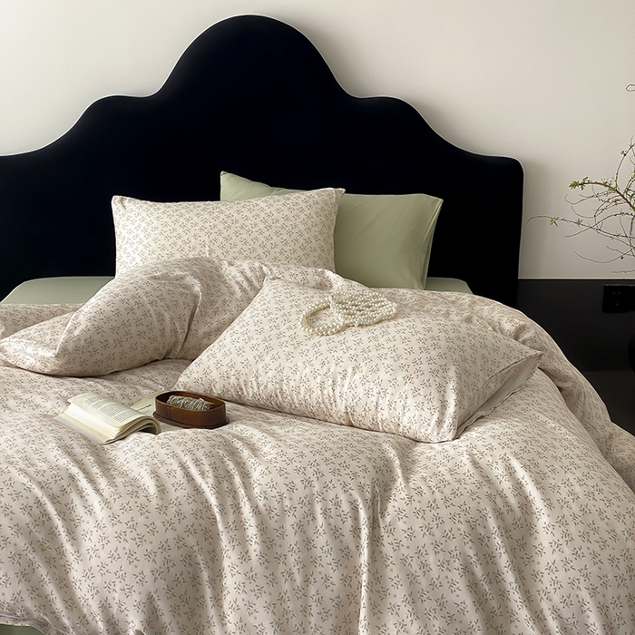 91家纺网 家纺一手货源 找家纺 时光里 2025新款A类全棉双层纱复古花卉色单品与套件 叶柳