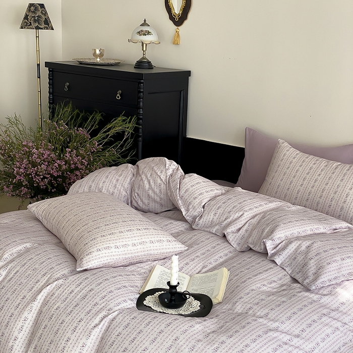 91家纺网 家纺一手货源 找家纺 时光里 2025新款A类全棉双层纱复古花卉色单品与套件 春风里-紫