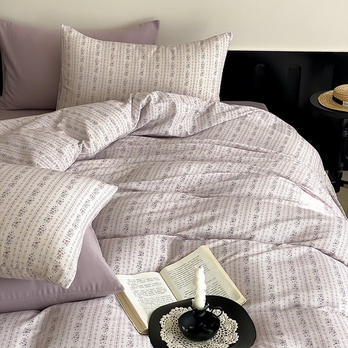 91家纺网 家纺一手货源 找家纺 时光里 2025新款A类全棉双层纱复古花卉色单品与套件 春风里-紫