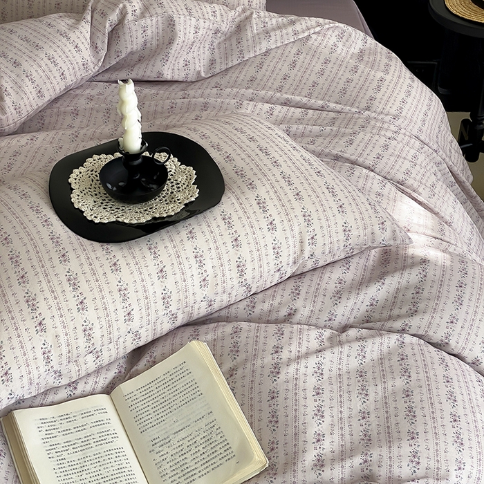 91家纺网 家纺一手货源 找家纺 时光里 2025新款A类全棉双层纱复古花卉色单品与套件 春风里-紫