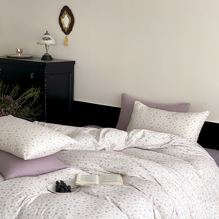 91家纺网 家纺一手货源 找家纺 时光里 2025新款A类全棉双层纱复古花卉色单品与套件 花漾记-蓝