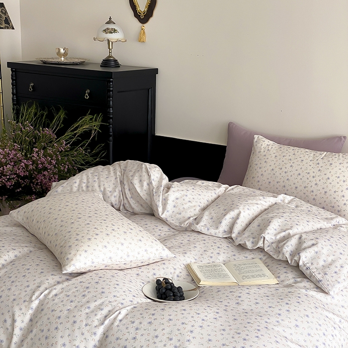 91家纺网 家纺一手货源 找家纺 时光里 2025新款A类全棉双层纱复古花卉色单品与套件 花漾记-蓝