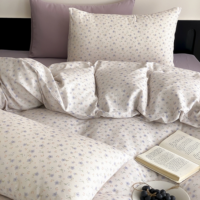 91家纺网 家纺一手货源 找家纺 时光里 2025新款A类全棉双层纱复古花卉色单品与套件 花漾记-蓝