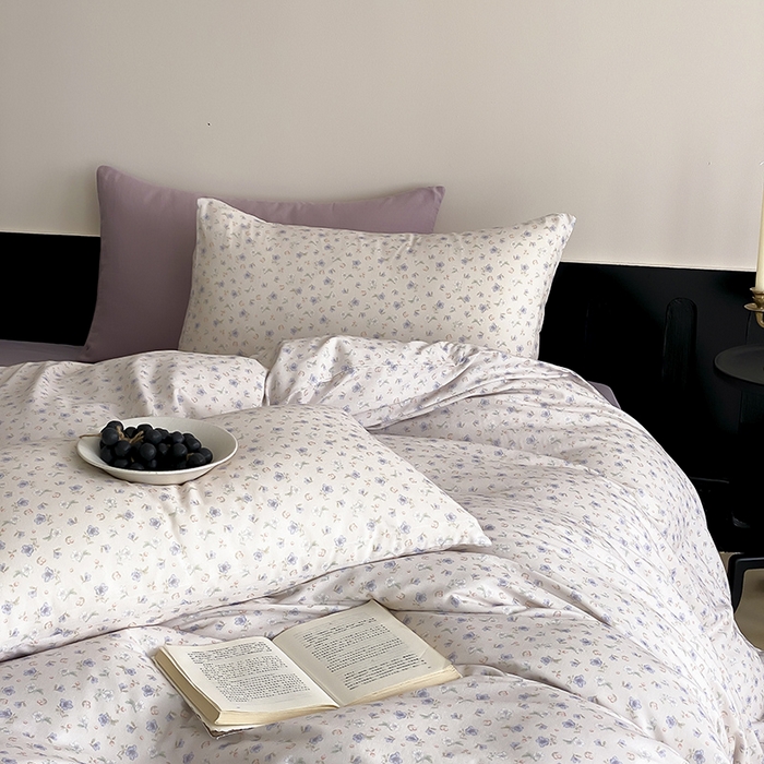 91家纺网 家纺一手货源 找家纺 时光里 2025新款A类全棉双层纱复古花卉色单品与套件 花漾记-蓝