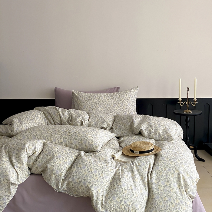 91家纺网 家纺一手货源 找家纺 时光里 2025新款A类全棉双层纱复古花卉色单品与套件 洛茨-蓝