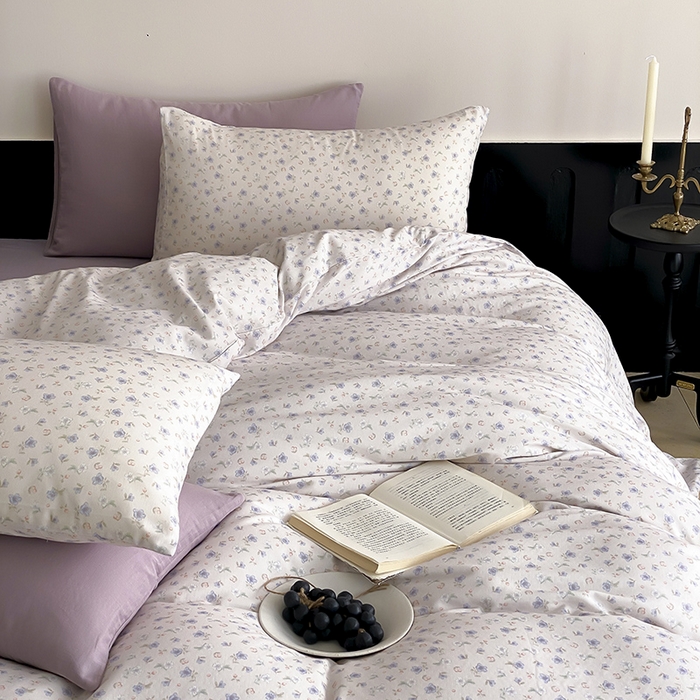 91家纺网 家纺一手货源 找家纺 时光里 2025新款A类全棉双层纱复古花卉色单品与套件 花漾记-蓝