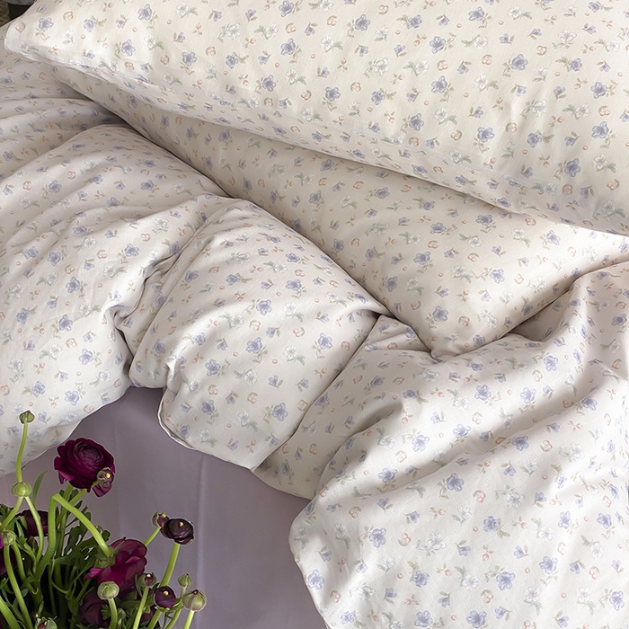 91家纺网 家纺一手货源 找家纺 时光里 2025新款A类全棉双层纱复古花卉色单品与套件 花漾记-蓝