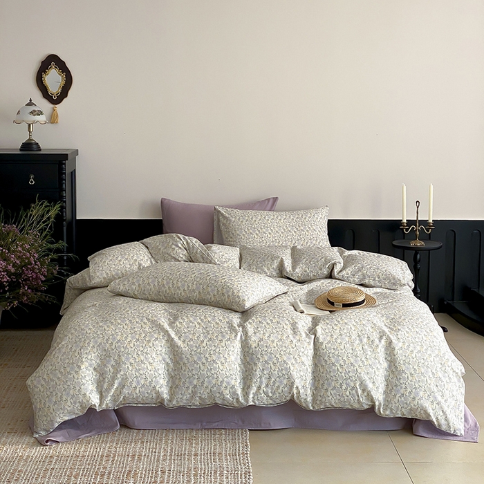 时光里 2025新款A类全棉双层纱复古花卉色单品与套件 洛茨-蓝