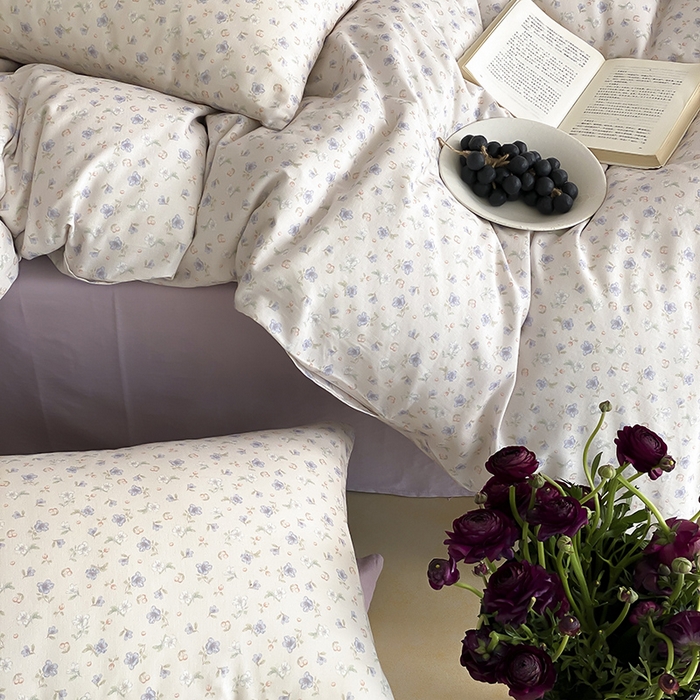 91家纺网 家纺一手货源 找家纺 时光里 2025新款A类全棉双层纱复古花卉色单品与套件 花漾记-蓝