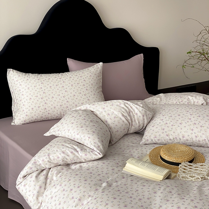 91家纺网 家纺一手货源 找家纺 时光里 2025新款A类全棉双层纱复古花卉色单品与套件 花漾记-紫