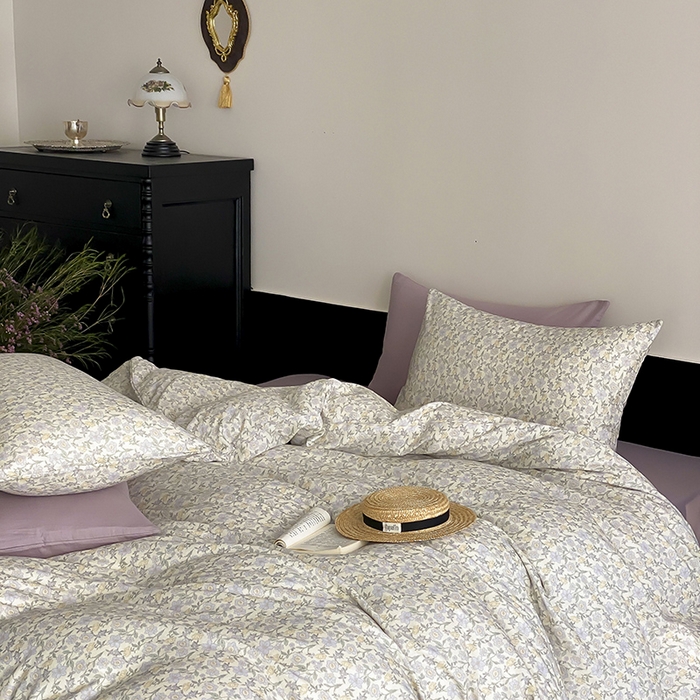 91家纺网 家纺一手货源 找家纺 时光里 2025新款A类全棉双层纱复古花卉色单品与套件 洛茨-蓝