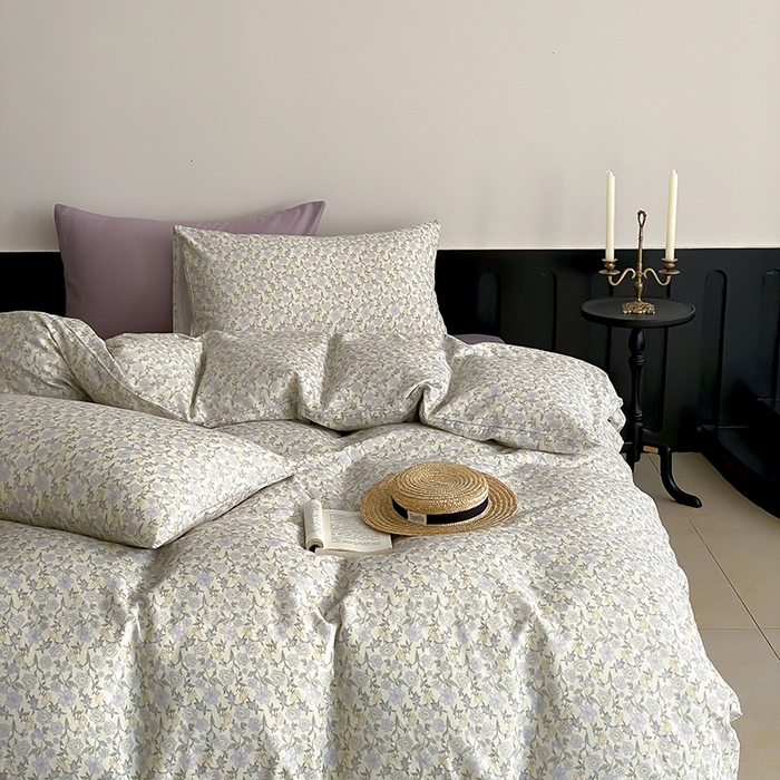 91家纺网 家纺一手货源 找家纺 时光里 2025新款A类全棉双层纱复古花卉色单品与套件 洛茨-蓝