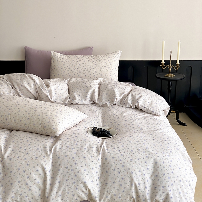 91家纺网 家纺一手货源 找家纺 时光里 2025新款A类全棉双层纱复古花卉色单品与套件 花漾记-蓝