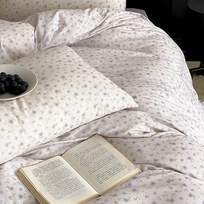 91家纺网 家纺一手货源 找家纺 时光里 2025新款A类全棉双层纱复古花卉色单品与套件 花漾记-蓝