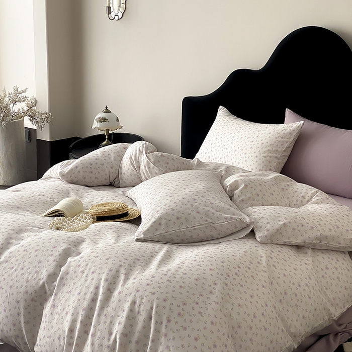 91家纺网 家纺一手货源 找家纺 时光里 2025新款A类全棉双层纱复古花卉色单品与套件 花漾记-紫