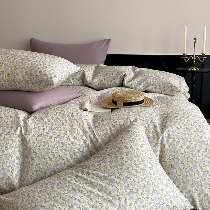 91家纺网 家纺一手货源 找家纺 时光里 2025新款A类全棉双层纱复古花卉色单品与套件 洛茨-蓝