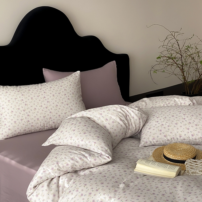 91家纺网 家纺一手货源 找家纺 时光里 2025新款A类全棉双层纱复古花卉色单品与套件 花漾记-紫