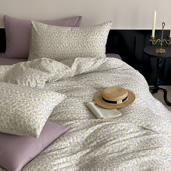 91家纺网 家纺一手货源 找家纺 时光里 2025新款A类全棉双层纱复古花卉色单品与套件 洛茨-蓝