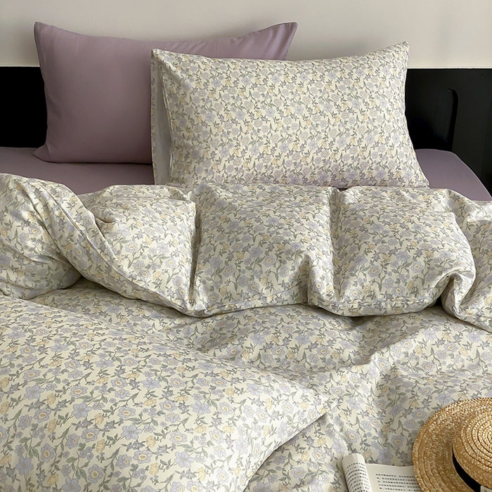 91家纺网 家纺一手货源 找家纺 时光里 2025新款A类全棉双层纱复古花卉色单品与套件 洛茨-蓝