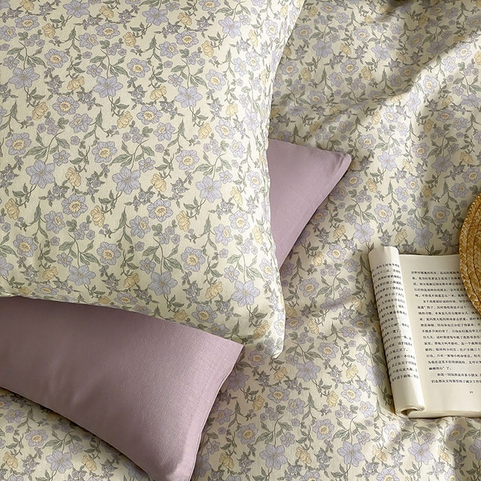 91家纺网 家纺一手货源 找家纺 时光里 2025新款A类全棉双层纱复古花卉色单品与套件 洛茨-蓝