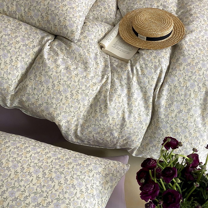 91家纺网 家纺一手货源 找家纺 时光里 2025新款A类全棉双层纱复古花卉色单品与套件 洛茨-蓝